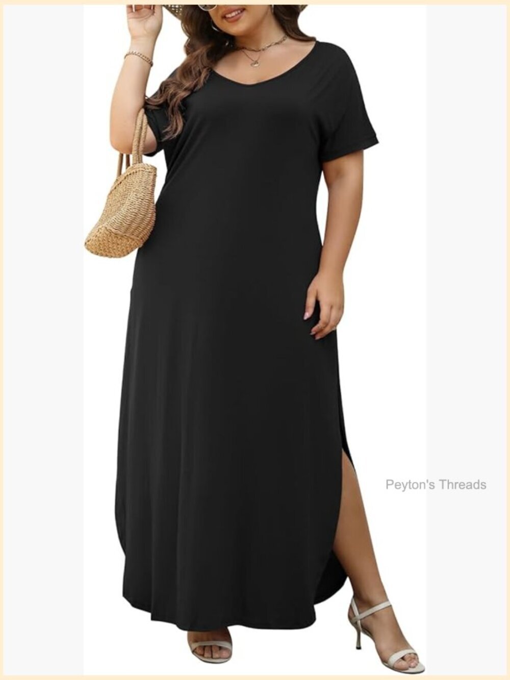 Plus Size Maxi Dress Slit Loose Short Sleeve with Pockets